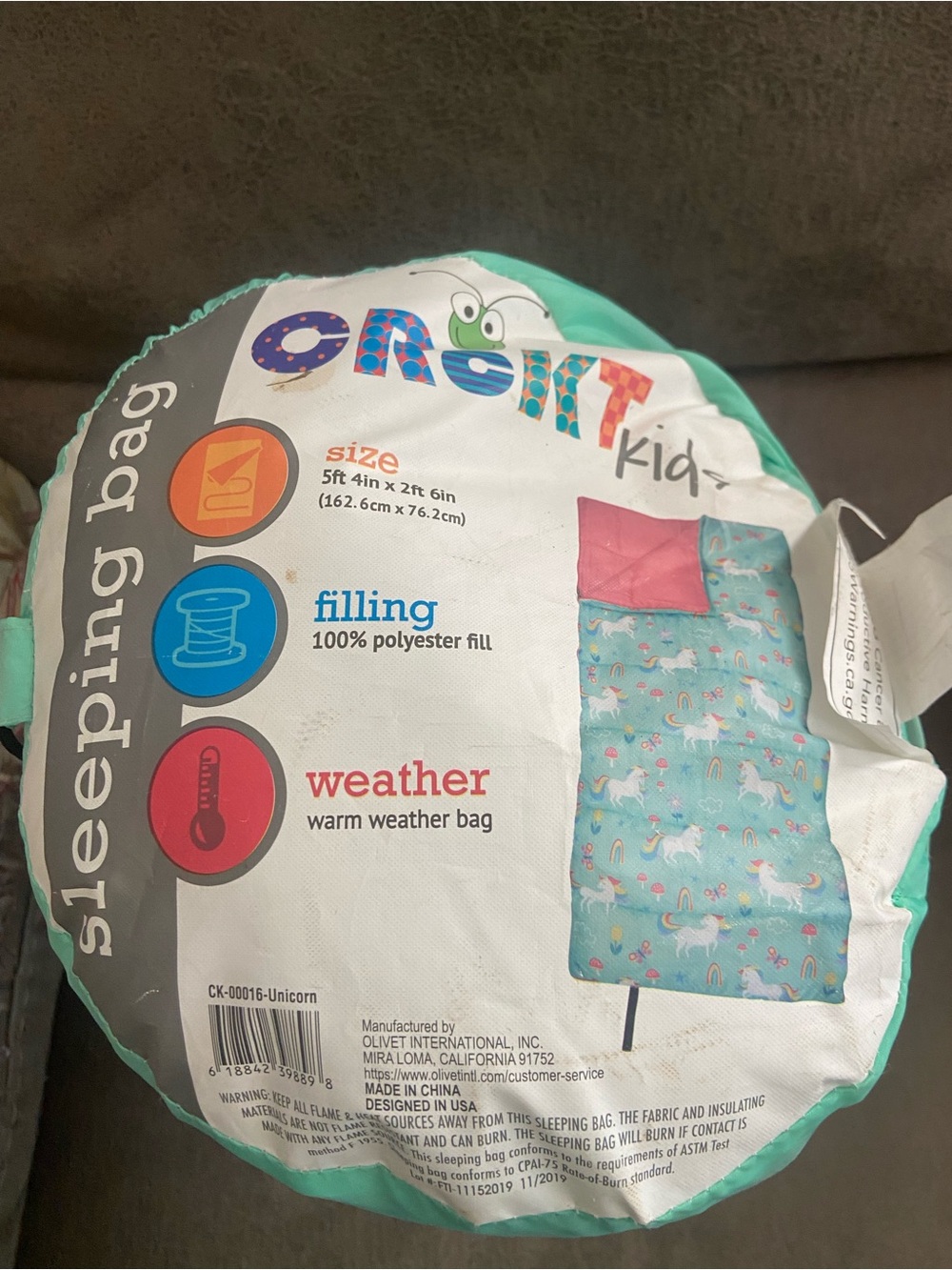 Crckt Kids Unicorn Sleeping Bag - Aqua with Pink, unicorn